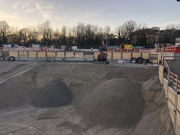 Ehemaliges Paulaner Areal Baugrube gesamt Spezialtiefbau Engl GmbH